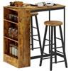 HOMCOM Set Bancone Bar a 3 Ripiani e 2 Sgabelli Alti in Stile Industriale