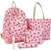 Generic Zaino da donna con fiocco di ciliegia, set da 4 pezzi, zaino Kawaii, zaino in nylon con fiocco e motivo ciliegia, fantastici zaini per adolescenti e ragazze, Colore: rosa., Einheitsgröße, Zaino