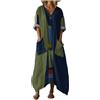 Mfhmom Vestito Donna Estivo Spiaggia Caftano Boho Chic in Cotone Lino con Grandi Tasche Abito Lungo Scollo V Traspirante Vestiti Estivi Donna Leggeri Morbido Vacanze Mare Trendy