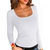 Aottori Maglia Donna Manica Lunga Scollo Quadrato Costine | Maglietta Elegante, Slim Fit, Sottogiacca, Aderente Elasticizzato, Basic Tops, Cotone Sexy, Tinta Unita