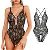 Generic Body da donna in pizzo, lingerie sexy, un pezzo, biancheria intima con scollo a V profondo, sottoveste, aderente, aderente, in rete, elasticizzata, body da notte con schiena scoperta, per San