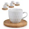 MA MAISON Set 6 Tazzine da Caffè in Porcellana Bianca con Piattino in Legno Eleganza e Stile per la Tua Pausa Caffè - 6,5 x 5,5 h cm