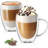 Vicloon Tazza Caffè Doppio Vetro Borosilicato, 2 Bicchieri Espresso Doppia Parete 400 ml, Tazzine di Vetro a Doppia Parete con Manico, Bicchiere Caffè Vetro per Tè, Latte, Cappuccino, Espresso, Succo