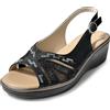 JOMIX Sandali Donna Comodi Signora Zeppa Bassa 5 cm Estate Con Strass Fibbia Regolabile Punta Aperta Peep Toe Suola Antiscivolo Sandali Eleganti Per Anziani Passeggio Cerimonia