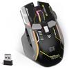 KUIYN G6, mouse tri-modal (cablata, 2.4 GHz, Bluetooth), con porta di tipo C, illuminazione RGB a 11 colori, mouse da gaming meccanico con 10 tasti e tasto "fire", DPI regolabile, compatibile con Windows - colore nero