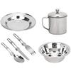 Aoresac Set di pentole in acciaio inox Cam per una persona all'aperto | Kit per picnic antiruggine, piatti leggeri da spiaggia, utensili da cucina portatili per esterni, con borsa per il trasporto