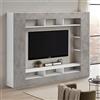Dmora Parete Attrezzata Boma 216x30.4x158.6h cm Grigio Cemento 7 Ripiani Cassetti, Apertura Battente