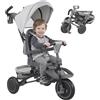 AIYAPLAY 6 in 1 Triciclo Passeggino Bici per Bambini 1-5 Anni 25Kg Grigio | Triciclo Pieghevole, Sedile Girevole Fronte Mamma o Strada, Cappottina, Maniglione, Borsa, Ruote, Cintura a 5 Punti