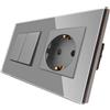 CNBINGO M1-P104 + M1-P111 interruttore a levetta a 2 vie con presa Schuko singola | grigio - molto buono