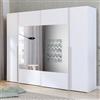 Forte NARAGO Armadio 270, armadio a 4 ante battenti/scorrevoli con specchio, ripiani e asta appendiabiti, pannello di legno, bianco, larghezza 270,3 cm, altezza 210,5 cm, profondità 61,2 cm