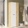 FORTE NET106 - Armadio 70 180, multiuso, per aspirapolvere, ripostiglio, con ante girevoli, 2 ante con ripiani, colore: Bianco/Legno Rovere Artisan, 68,7 cm di larghezza x 181,1 cm di altezza x 36,5