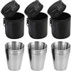 Gobesty Fiaschetta in acciaio inox, 12 pezzi, impilabili, con 3 tasche in pelle, tazza in acciaio inox, portatile, accessorio ideale per fiaschetta