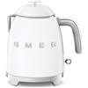 Smeg, Bollitore Elettrico Piccolo KLF05WHEU 0,8 L, Filtro in Acciaio Inox, Autospegnimento di Sicurezza, Indicatore Livello di Acqua, Base Antiscivolo