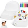 SEWACC Set di 12 berretti da baseball bianchi con penne da colorare, set fai da te per bambini, cappellini bianchi per feste di compleanno, fai da te e divertimento all'aperto