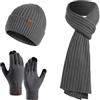 Cozyan Inverno 3 Pezzi Cappello di Lana Sciarpa Guanti Touchscreen Set Caldo Beanie Cappello Teschio Berretto Invernale Termico Berretto Sciarpa Touch Screen Guanti per Uomo Donna