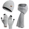 Cozyan Inverno 3 Pezzi Cappello di Lana Sciarpa Guanti Touchscreen Set Caldo Beanie Cappello Teschio Berretto Invernale Termico Berretto Sciarpa Touch Screen Guanti per Uomo Donna