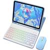 INF Custodia Blu per iPad 12.9 con Tastiera Bluetooth RGB e Mouse Illuminato Blu iPad 12,9 pollici