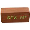 Hztyyier Sveglia digitale LED multifunzione, Orologio in legno con termometro e alimentazione USB per bambini a casa
