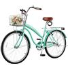 VEVOR Bicicletta Cruiser Beach Telaio in Acciaio Carico 150kg Verde Chiaro Monomarcia, Cestino, Portapacchi Posteriore Doppi Freni V-Brake, Spostamenti Quotidiani, Dimensioni Ruota 660 mm 26 pollici