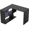 HOMCOM Scrivania Angolare Moderna con Scaffale e Cassetto in Tessuto, 110x100x75 cm, Nero | Aosom Italy