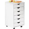 Dmora Cassettiera da Ufficio a Sei cassetti su Ruote, Colore Bianco, cm 36 x 65 x 40