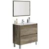 Dmora Mobile Bagno + Specchio-Legno-cm. 80 x 80 x 45, Noce, 2 cassetti