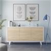 Dmora - Credenza Arvada, Buffet da cucina, Armadio di design da soggiorno, Madia moderna a 3 ante e ripiani, 154x40h75 cm, Bianco e Rovere