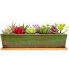 ARTKETTY Vasi per piante grasse in ceramica, 30 cm, moderni, lunghi, rettangolari, con vassoio, per cactus e bonsai, con drenaggio, per interni ed esterni, decorazione per la casa (verde)