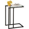 Relaxdays Tavolino da Divano, a Forma di U, Consolle con Piano d'Appoggio in Vetro, Tavolo da Sofà 60 x 30 x 45 cm, Nero