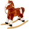 HOMCOM Cavallo a Dondolo in Legno e Peluche con Suoni per Bambini da 3-6anni