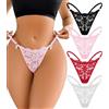 FULLJOYLOVE Perizoma per Donne Pizzo Mutandine Francesi Sexy G String T Indietro Mutandine Elastiche Perizoma Hipster Bikini Slip Confezione da 4 XS-L