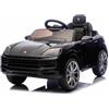 Beneo Motors Macchina elettrica per bambini Porsche Cayenne 12V con trazione posteriore - Con licenza ufficiale (posto singolo), nero, batteria al litio, sedile largo, assi con sospensioni, telecomando 2,4 GHz