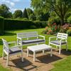 Dmora - Set Salotto da Esterno Massa, Composizione da Giardino con 2 poltrone, 1 Divano ed 1 tavolino, Salottino Indoor e Outdoor con Cuscini, 100% Made in Italy, Bianco