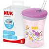 NUK Action Cup bicchiere con cannuccia per bambini | 12+ mesi | Coperchio con chiusura ad avvitamento e cannuccia morbida | A prova di perdite | Senza BPA | 230ml | ganchio viola