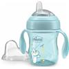 Chicco Transition Cup Bicchiere Antigoccia per Bambini 200ml, 1 Tazza Biberon 4+ Mesi per Imparare a Bere, con Beccuccio Ergonomico in Silicone, Doppia Valvola Anticolica, senza BPA - Azzurro