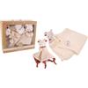 DODO D'AMOUR - Set Doudou Quadrato e Sonaglio - Coniglio - 053020 - Colori Assortiti - Doudou - Nascita - Peluche - Bambino - Rassicurante - Morbido - Lavabile - 29 cm x 22 cm - A Partire da 0 mesi