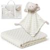 Interbaby Copertina Neonato Cotone 80x110 + Doudou Orsetto Regalo (Beige) | Coperta a bolle vellutata + peluche orso 28x17 cm. Set nascita, baby shower e battesimo, per bimbo e bimba, in confezione