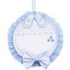 FILET - Fiocco Nascita rotondo con dettaglio scarpine bebè ricamate |Inserto in tela Aida da Ricamare personalizzabile col nome del bambino | Materiali di alta qualità | Azzurro