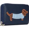 Woodland Leathers Portafoglio da donna dal design italiano, porta carte e organizer per denaro, spazioso, super morbido e fantasioso, borsa da donna con scomparti multipli, Cane Navy, 10x15.5 cm