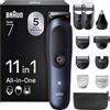 Braun AIO7540 11 in 1, tosaerba elettrico da uomo, impermeabile, batteria ricaricabile, lama ProBlade ultra affilata, senza fili, confezione con 6 zoccoli, 3 accessori