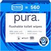 Pura Carta Igienica Umidificata, 560 Salviette (14 x 40 Salviette), Salviette per la Pulizia Della Pelle Sensibile, Certificate 'Fine to Flush', e Completamente Prive di Plastica.