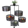 Relaxdays Carrello da Cucina con Ruote e 5 Ripiani Girevoli, HxL: 90x34 cm, Metallo, Carrellino Multiuso da Bagno, Nero