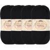 BambooMN JubileeYarn Baby Soft Bamboo Cotton Yarn - Gomitolo da 50 g/matassa, colore: nero notte - 4 matasse