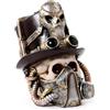 Puckator Teschio Decorativo Stile Steampunk con Maschera Antigas & Cappello - Scultura in Resina Ornamentale - Statuetta Accessorio Gotico per Casa e Halloween