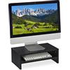 Relaxdays Supporto per Monitor, Alza Schermo con Scomparto, Accessorio da Ufficio, Mobiletto per la Scrivania, Nero
