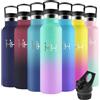 Motswedi Borraccia in acciaio inox, 1000 ml, senza BPA, con cannuccia, fredda e calda, thermos, a prova di perdite, per sport, fitness, attività all'aperto, yoga, verde mare e viola chiaro
