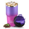 Mulbijeo Termos Caffè 600 ML, Tazza termica Riutilizzabili Prova di Perdite, Bicchiere Termico, Acciaio Inox 304, Travel Mug per Caffè Caldo e Freddo, Viola scuro & rosa