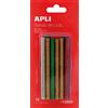 APLI 13800 - 12 bastoncini di colla colori assortiti glitterati Ø 7,5 mm x 10 cm