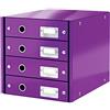 Leitz Click & Store Cassettiera a 4 Cassetti Pieghevole, Organizer per Riporre Documenti, Cataloghi e Riviste in Formato A4, Adatta per Casa e Ufficio, Viola, 60494062