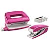 Leitz Set con Mini Cucitrice e Perforatore, Capacità fino a 10 Fogli, Include Punti, Gamma WOW, Rosa